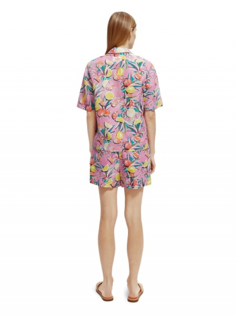 Scotch & Soda Printed Camp Hemd Damen Orange Lila | SN-SAS56767