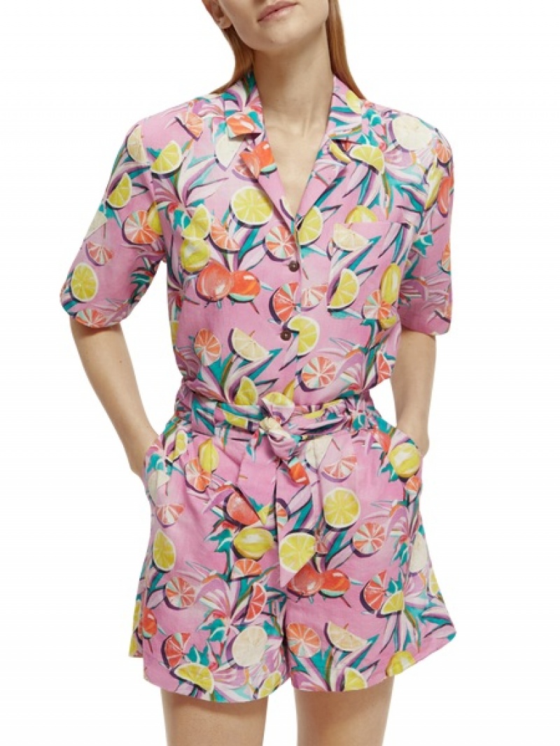 Scotch & Soda Printed Camp Hemd Damen Orange Lila | SN-SAS56767
