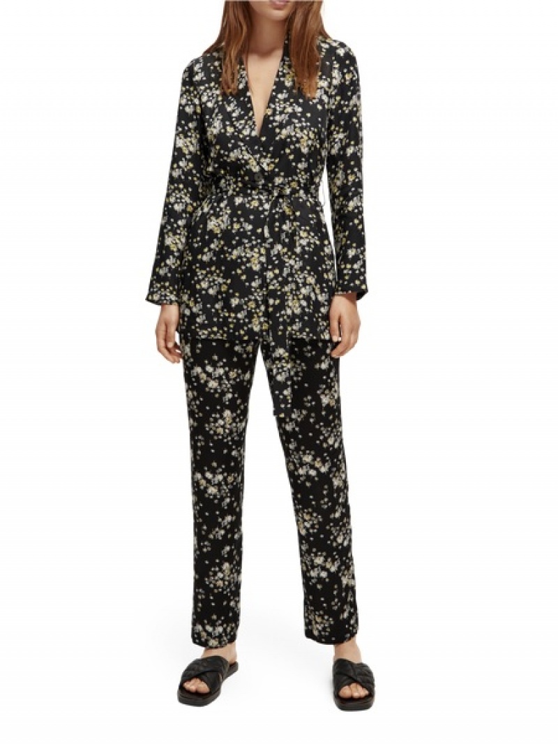 Scotch & Soda Printed Draped Blazer Damen Schwarz | SN-SAS56822