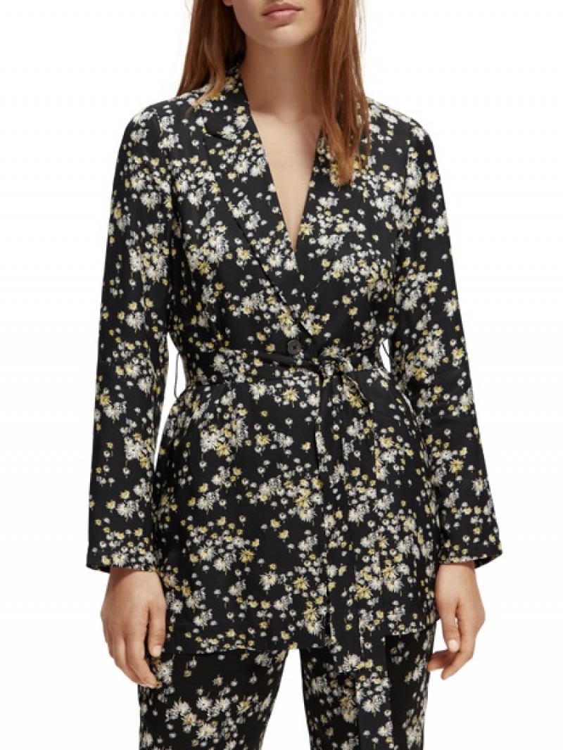 Scotch & Soda Printed Draped Blazer Damen Schwarz | SN-SAS56822