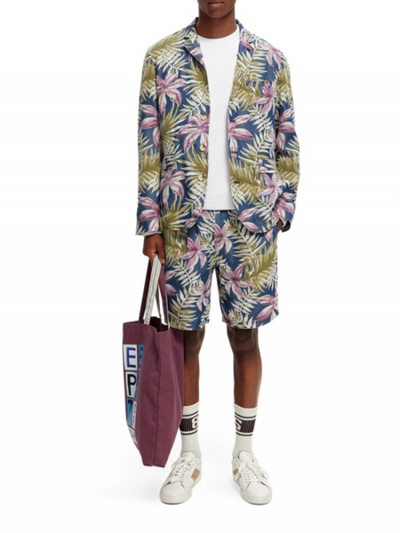 Scotch & Soda Printed Falten Twill Kurze Hose Herren Mehrfarbig | SN-SAS56652