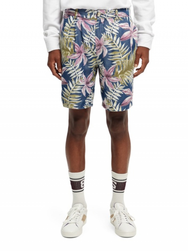 Scotch & Soda Printed Falten Twill Kurze Hose Herren Mehrfarbig | SN-SAS56652