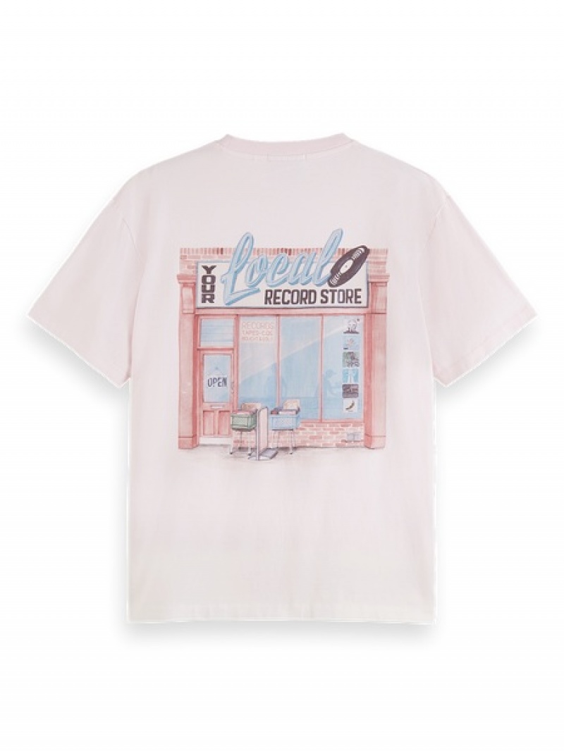 Scotch & Soda Record Store Artwork T-Shirt Herren Rosa | SN-SAS56462