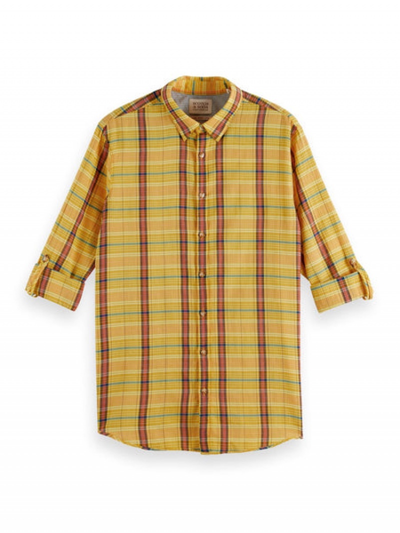 Scotch & Soda Regular Fit Checked Seersucker Hemd Herren Blau Mehrfarbig | SN-SAS56519