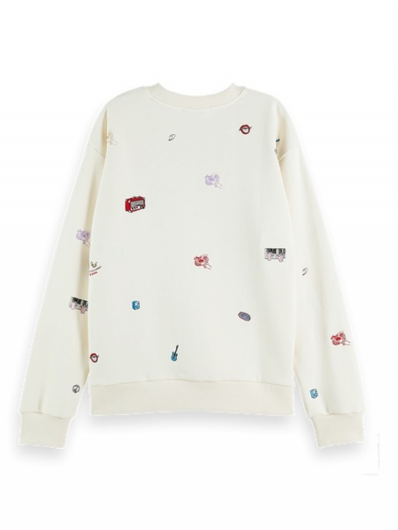 Scotch & Soda Relaxed Fit Embroidered Sweatshirts Damen Weiß | SN-SAS56726