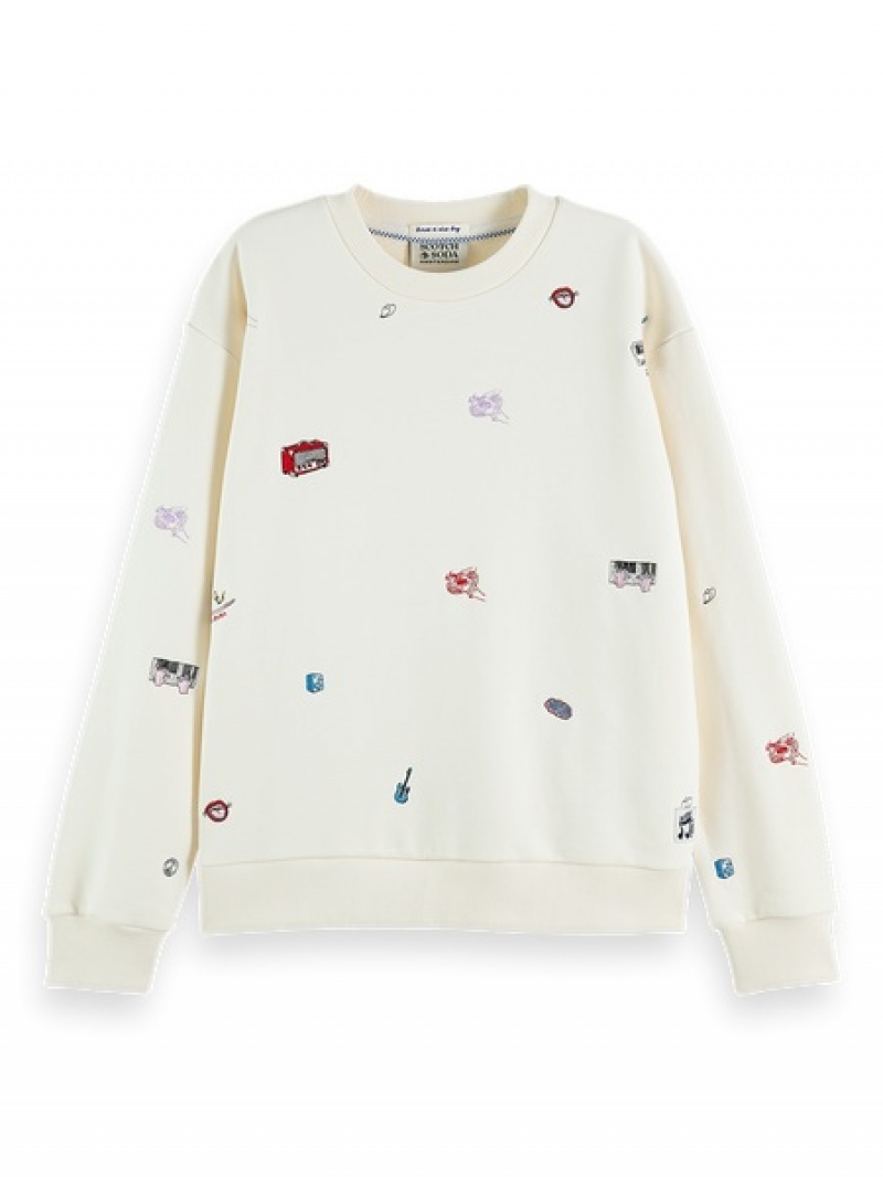 Scotch & Soda Relaxed Fit Embroidered Sweatshirts Damen Weiß | SN-SAS56726
