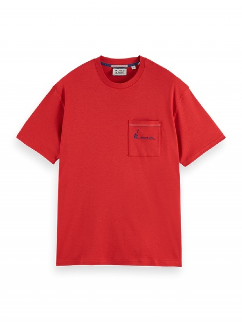 Scotch & Soda Relaxed Fit Lyocell Pocket T-Shirt Herren Rot | SN-SAS56446
