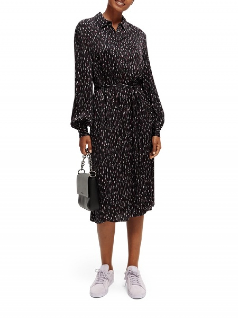 Scotch & Soda Relaxed Fit Printed Midi Jacquard Kleid Damen Schwarz | SN-SAS56776
