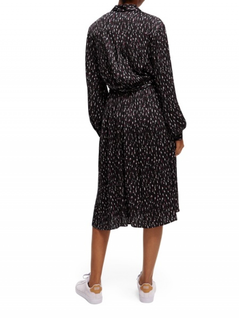 Scotch & Soda Relaxed Fit Printed Midi Jacquard Kleid Damen Schwarz | SN-SAS56776
