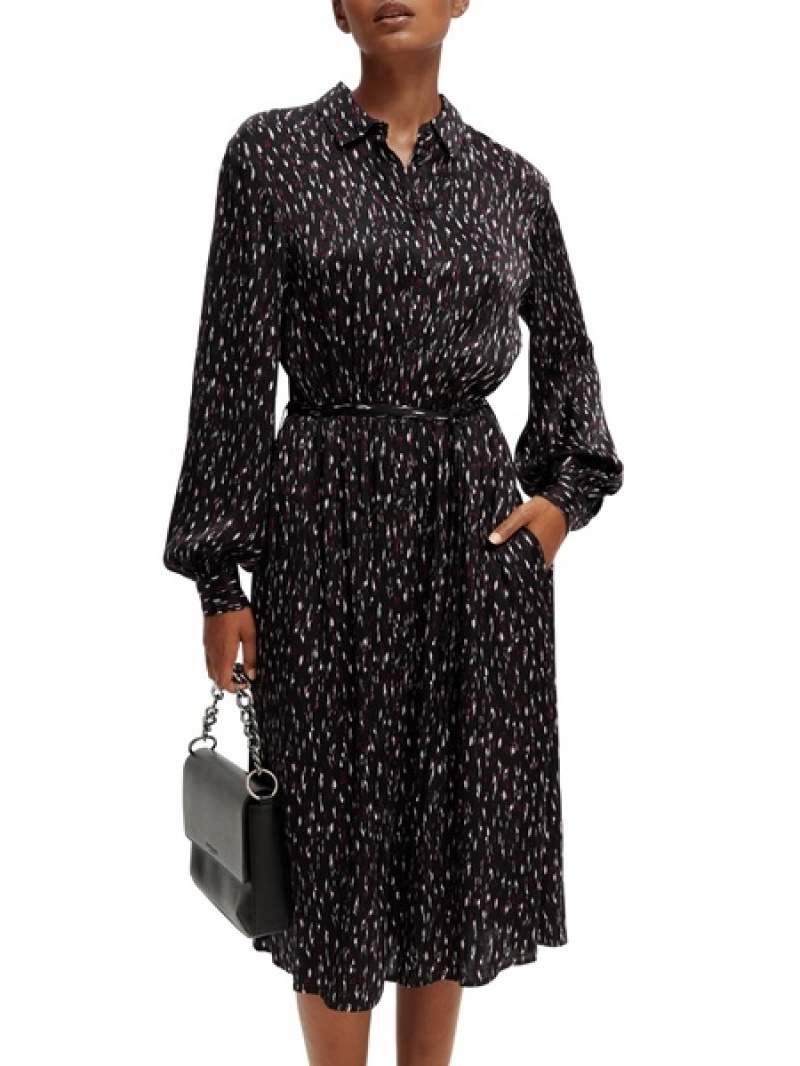 Scotch & Soda Relaxed Fit Printed Midi Jacquard Kleid Damen Schwarz | SN-SAS56776