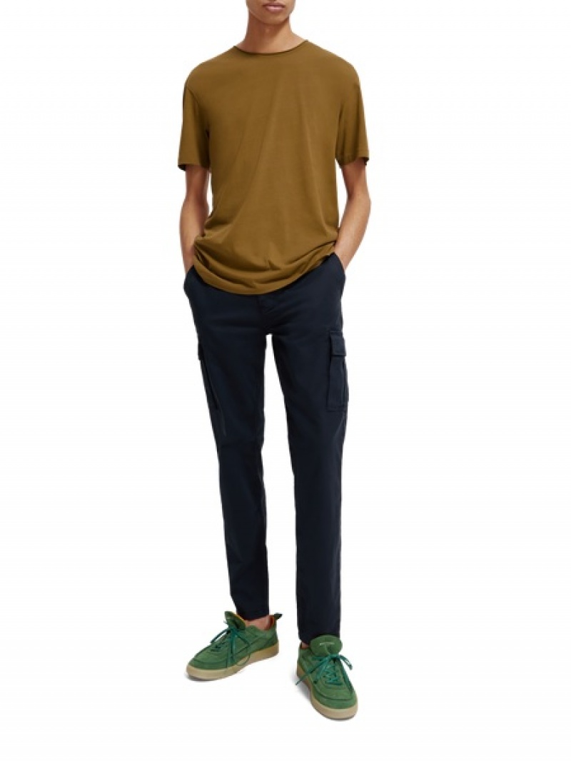 Scotch & Soda Relaxed Fit Raw-edge Organic Baumwoll T-Shirt Herren Khaki | SN-SAS56465