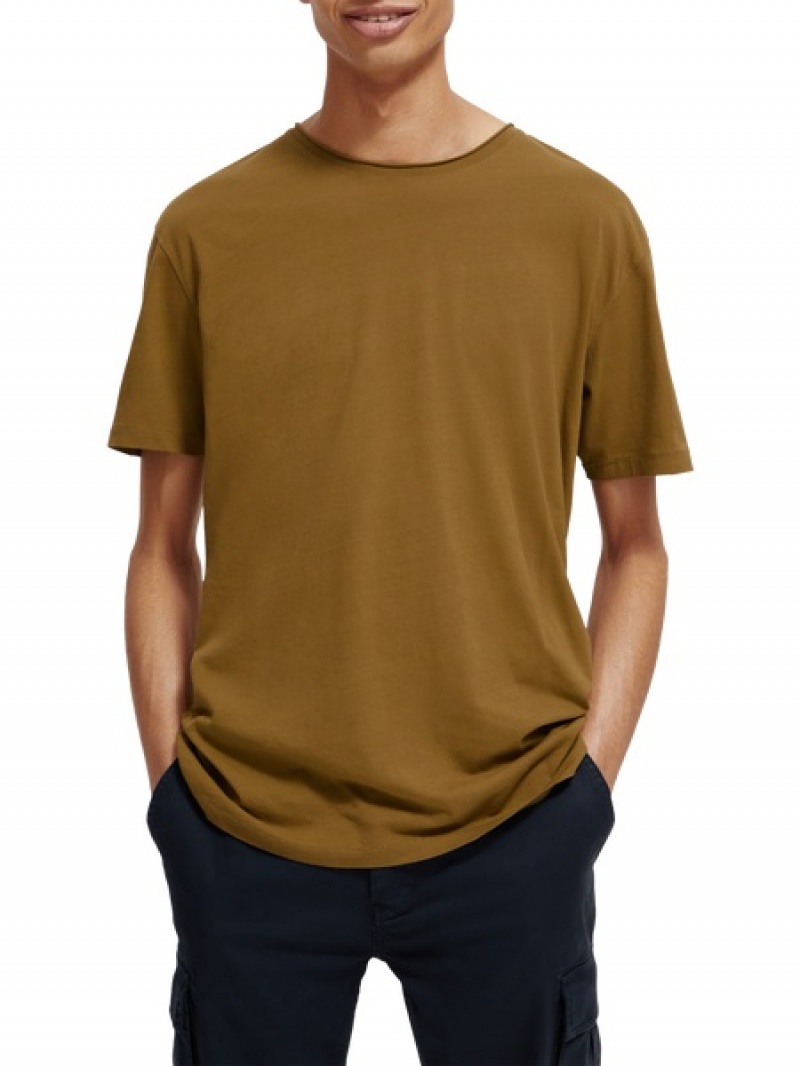 Scotch & Soda Relaxed Fit Raw-edge Organic Baumwoll T-Shirt Herren Khaki | SN-SAS56465