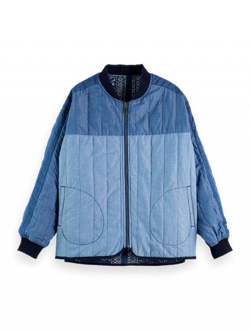 Scotch & Soda Reversible Chambray Bomber Jacken Damen Indigo | SN-SAS56859