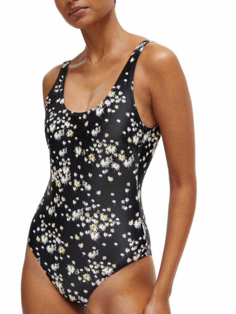 Scotch & Soda Reversible Printed Badeanzug Damen Schwarz | SN-SAS56882