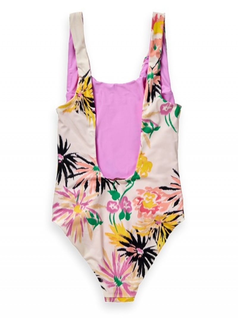 Scotch & Soda Reversible Printed Badeanzug Damen Weiß | SN-SAS56883