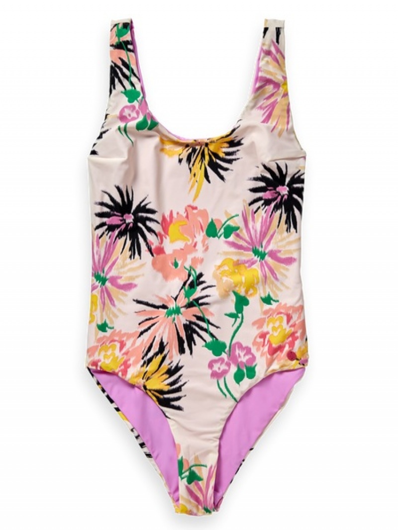 Scotch & Soda Reversible Printed Badeanzug Damen Weiß | SN-SAS56883