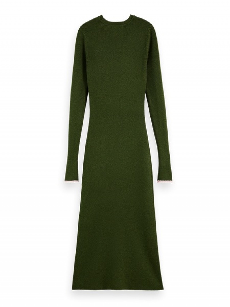 Scotch & Soda Schlank Rib Gestrickt Kleid Damen Grün | SN-SAS56812