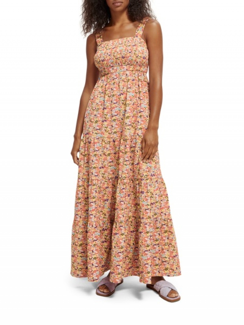 Scotch & Soda Seersuckers Maxi Kleid Damen Mehrfarbig | SN-SAS56770