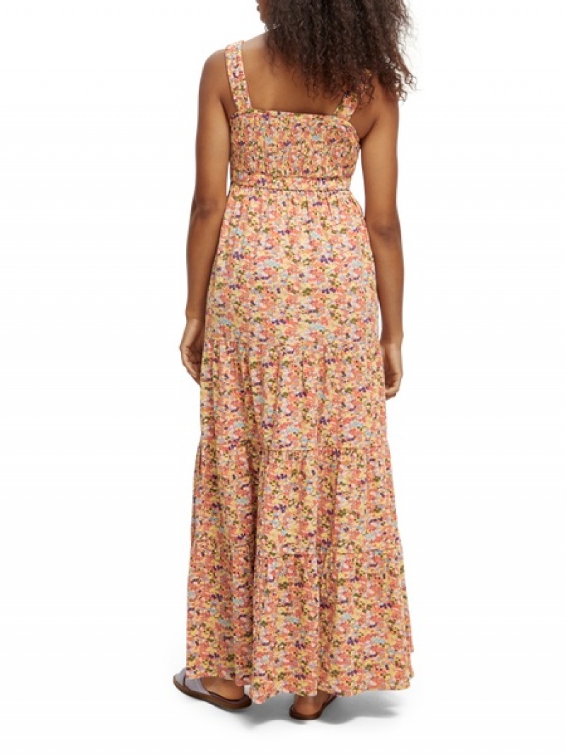 Scotch & Soda Seersuckers Maxi Kleid Damen Mehrfarbig | SN-SAS56770