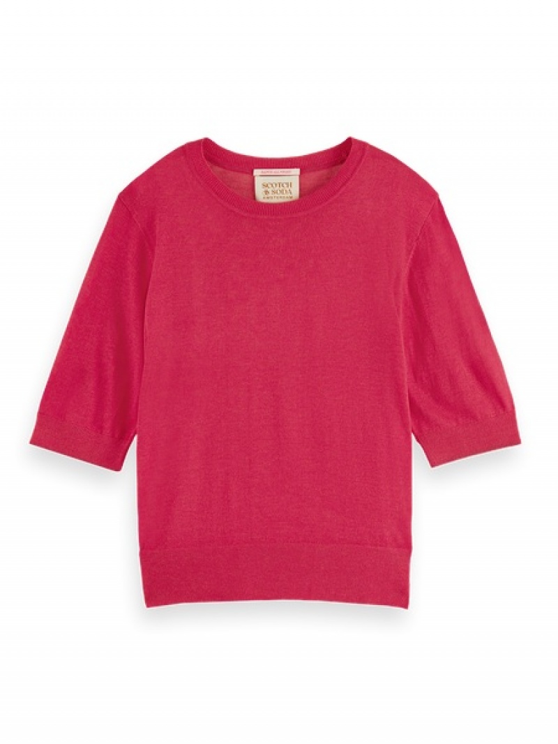 Scotch & Soda Sleeved Crew Neck Pullover Damen Rosa | SN-SAS56715
