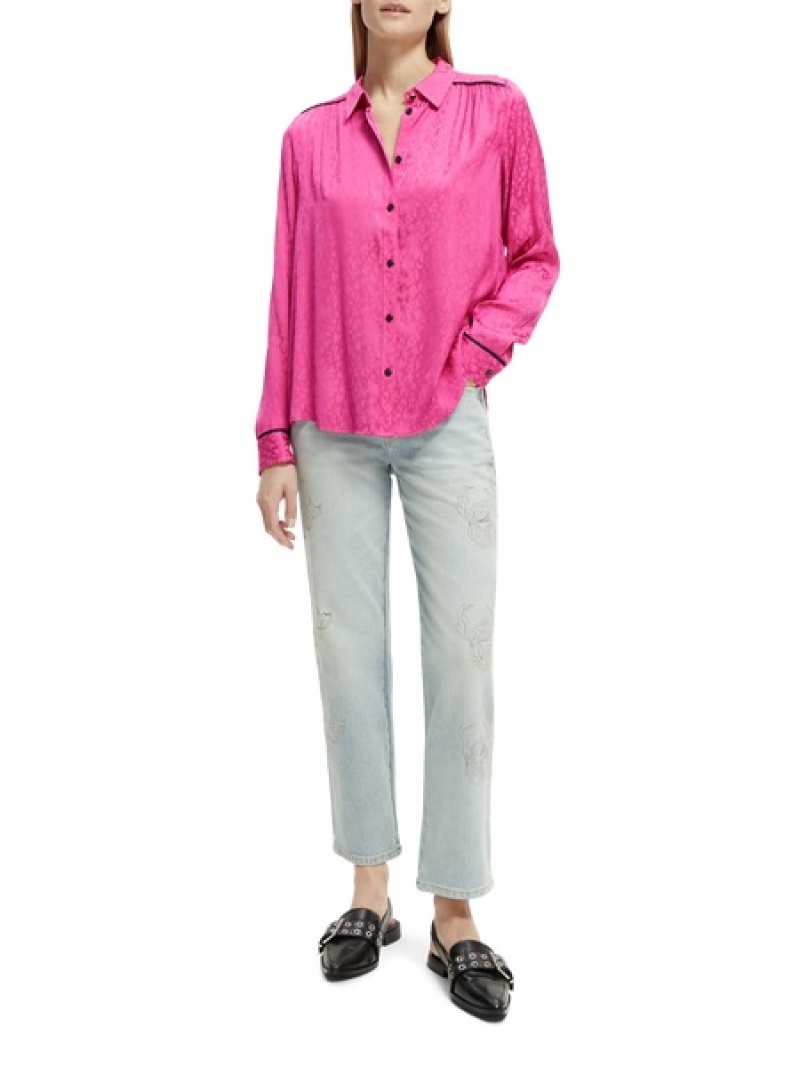 Scotch & Soda Slim Fit Piped Hemd Damen Fuchsie | SN-SAS56768