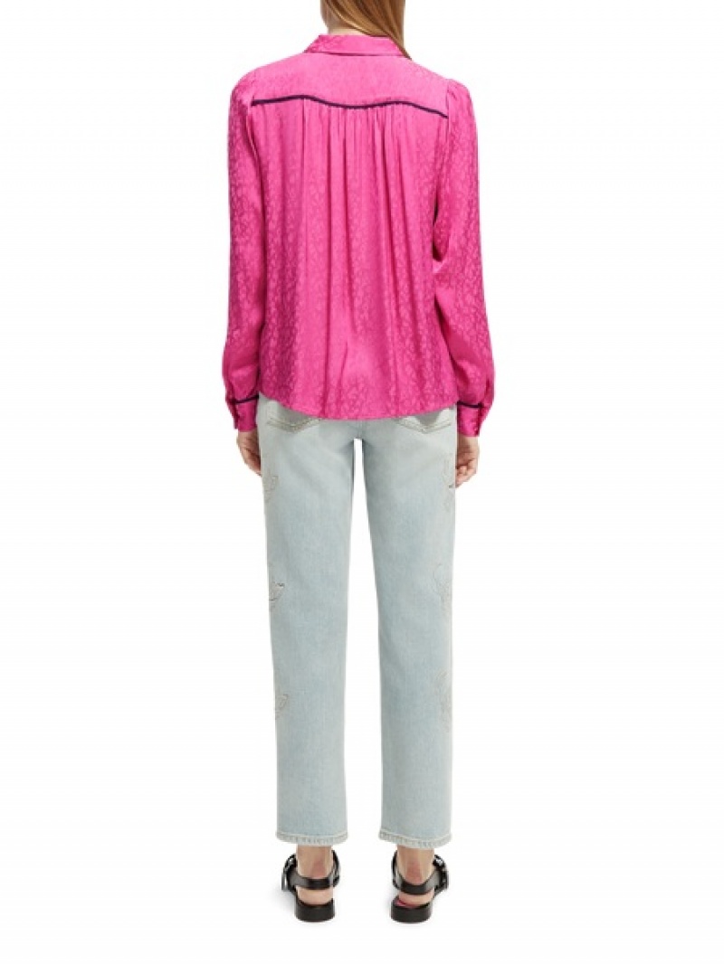 Scotch & Soda Slim Fit Piped Hemd Damen Fuchsie | SN-SAS56768