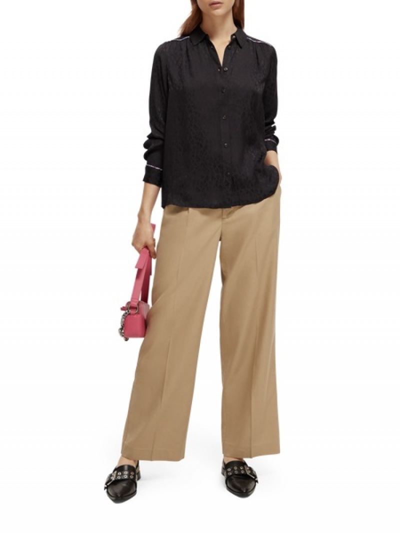 Scotch & Soda Slim Fit Piped Hemd Damen Schwarz | SN-SAS56759