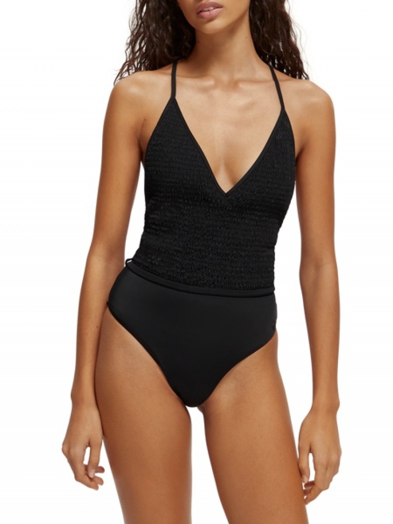 Scotch & Soda Smocked Badeanzug Damen Schwarz | SN-SAS56885