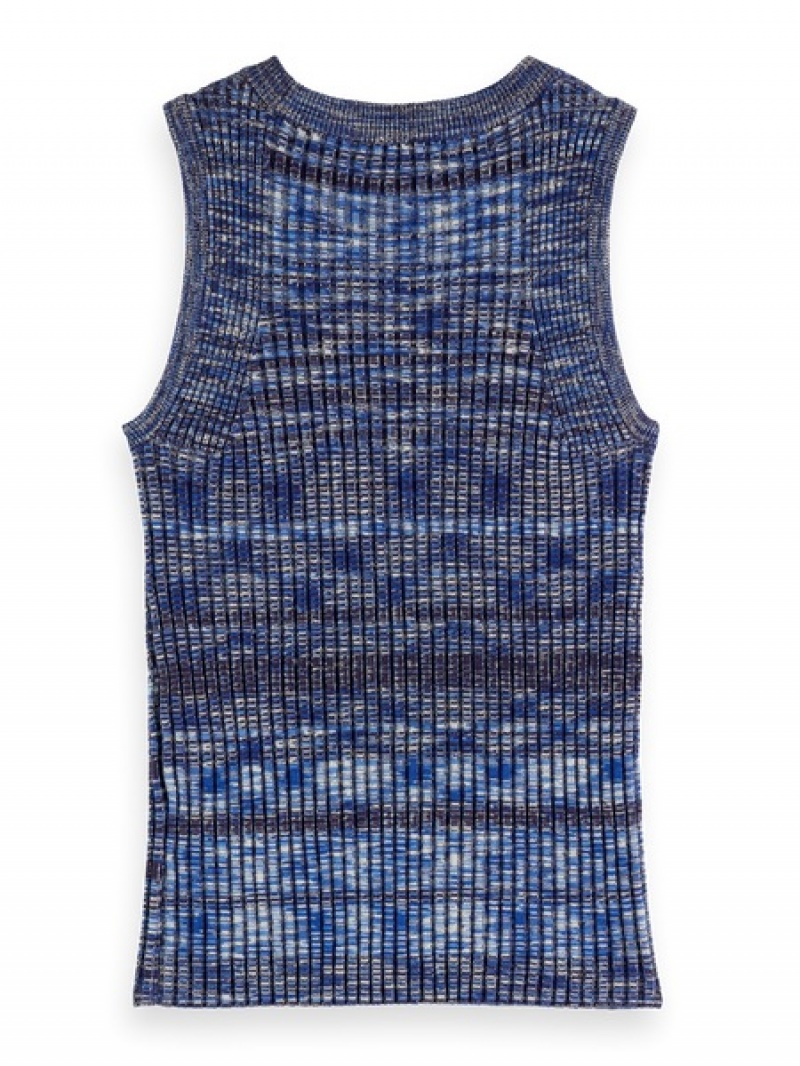Scotch & Soda Space Dye Gestrickt Racer Vest Oberteile Damen Blau | SN-SAS56710
