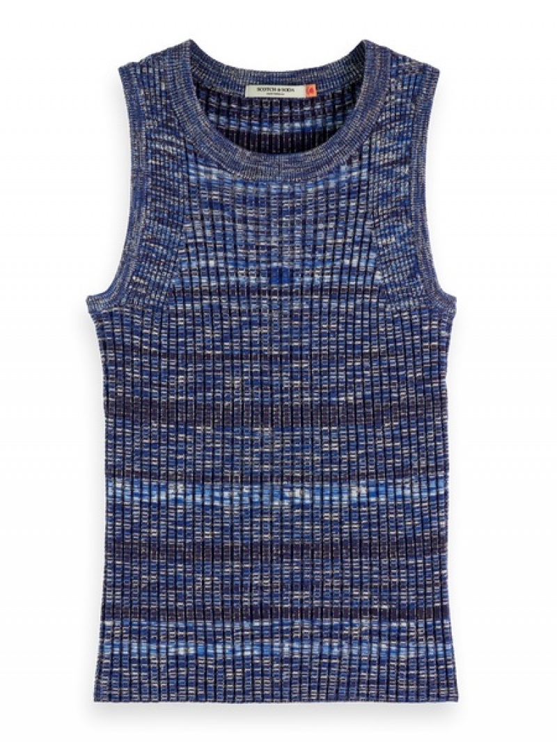 Scotch & Soda Space Dye Gestrickt Racer Vest Oberteile Damen Blau | SN-SAS56710