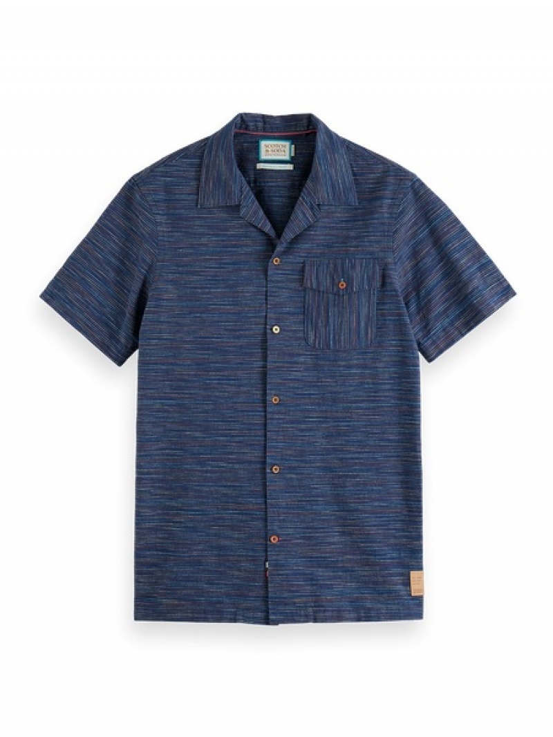 Scotch & Soda Spaced-out Horizontal Stripe Hemd Herren Mehrfarbig Blau | SN-SAS56501