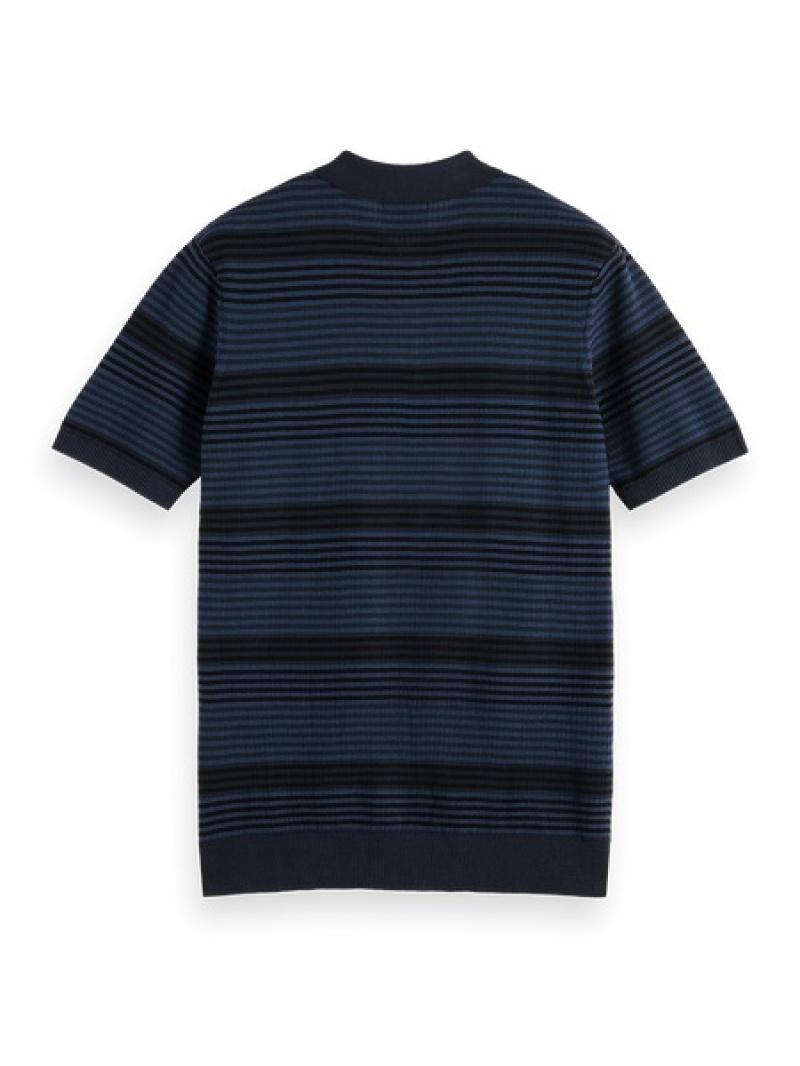 Scotch & Soda Structure Gestrickt Poloshirt Herren Blau | SN-SAS56487
