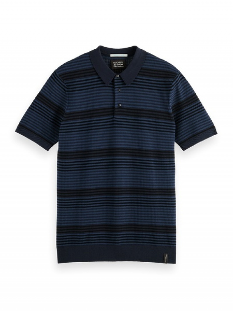 Scotch & Soda Structure Gestrickt Poloshirt Herren Blau | SN-SAS56487