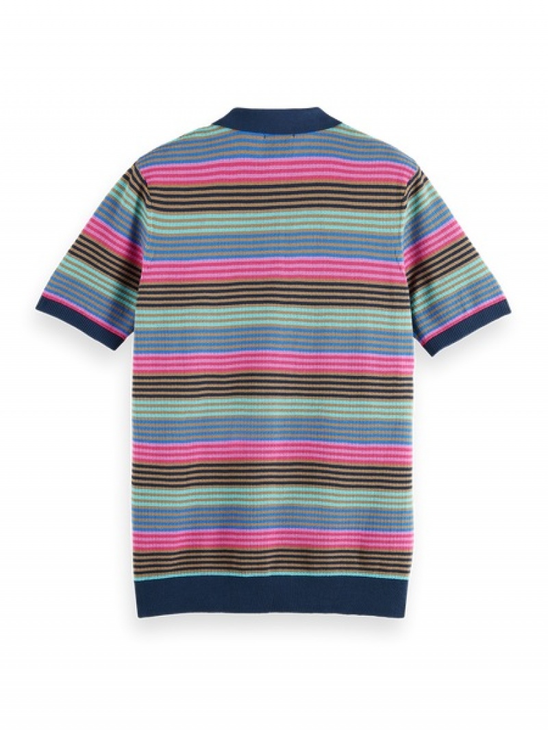 Scotch & Soda Structure Gestrickt Poloshirt Herren Grau Blau | SN-SAS56490