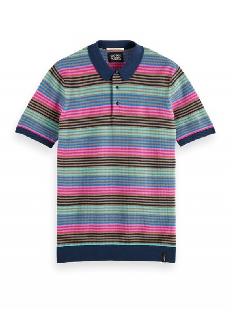 Scotch & Soda Structure Gestrickt Poloshirt Herren Grau Blau | SN-SAS56490