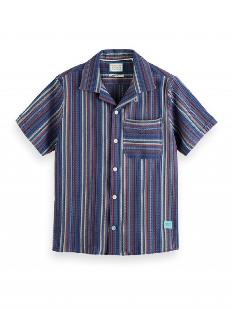 Scotch & Soda Structured Sleeve Stripe Hemd Herren Mehrfarbig Blau Rosa | SN-SAS56500
