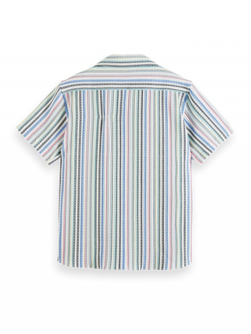 Scotch & Soda Structured Sleeve Stripe Hemd Herren Mehrfarbig Blau Rot | SN-SAS56508