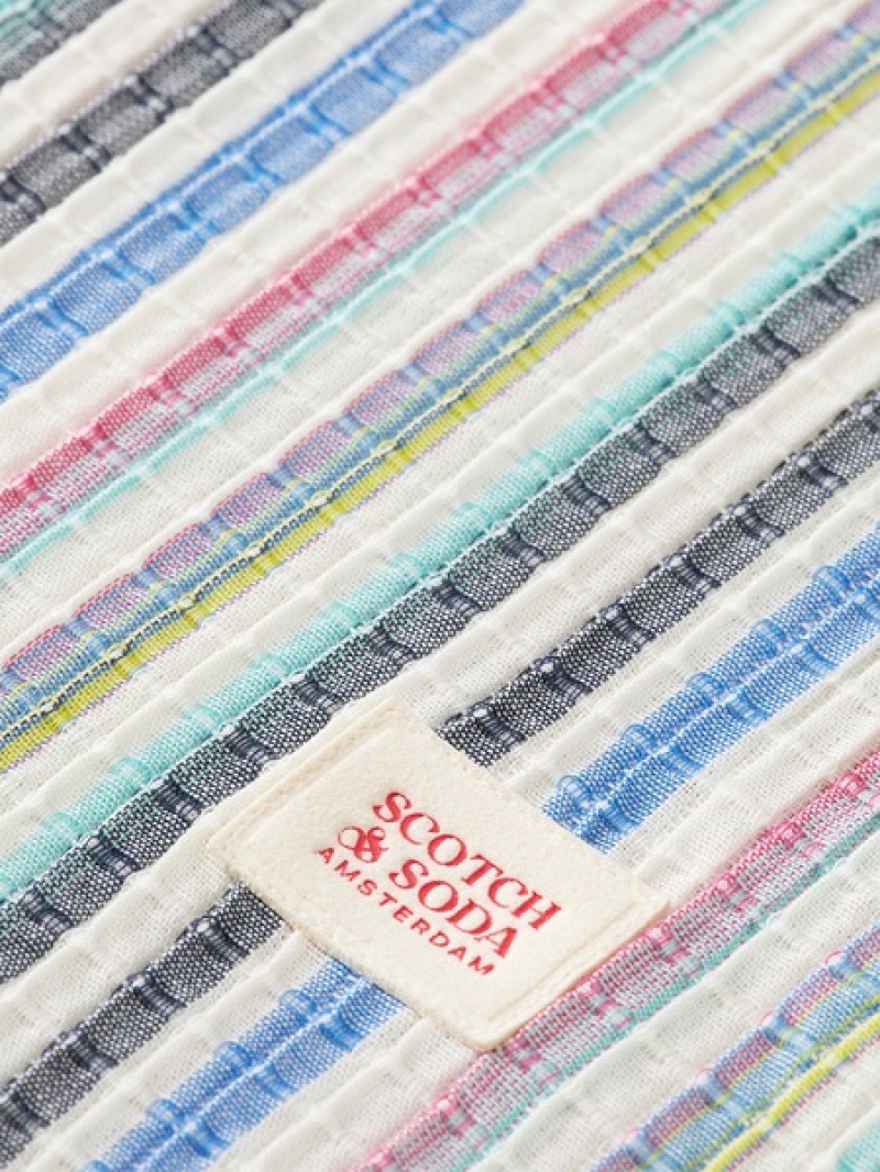 Scotch & Soda Structured Sleeve Stripe Hemd Herren Mehrfarbig Blau Rot | SN-SAS56508