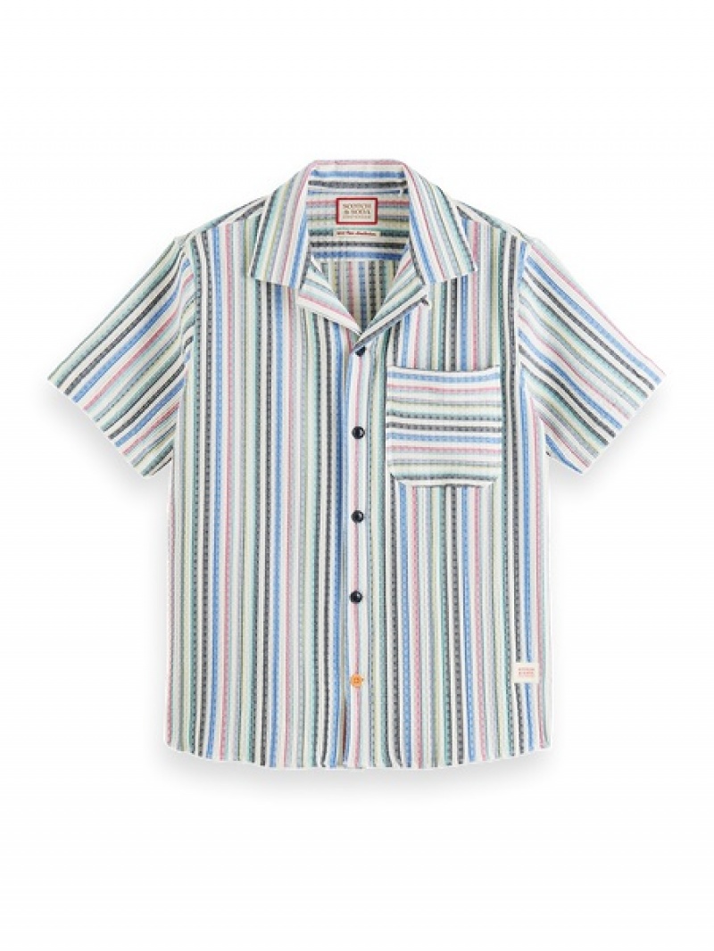 Scotch & Soda Structured Sleeve Stripe Hemd Herren Mehrfarbig Blau Rot | SN-SAS56508