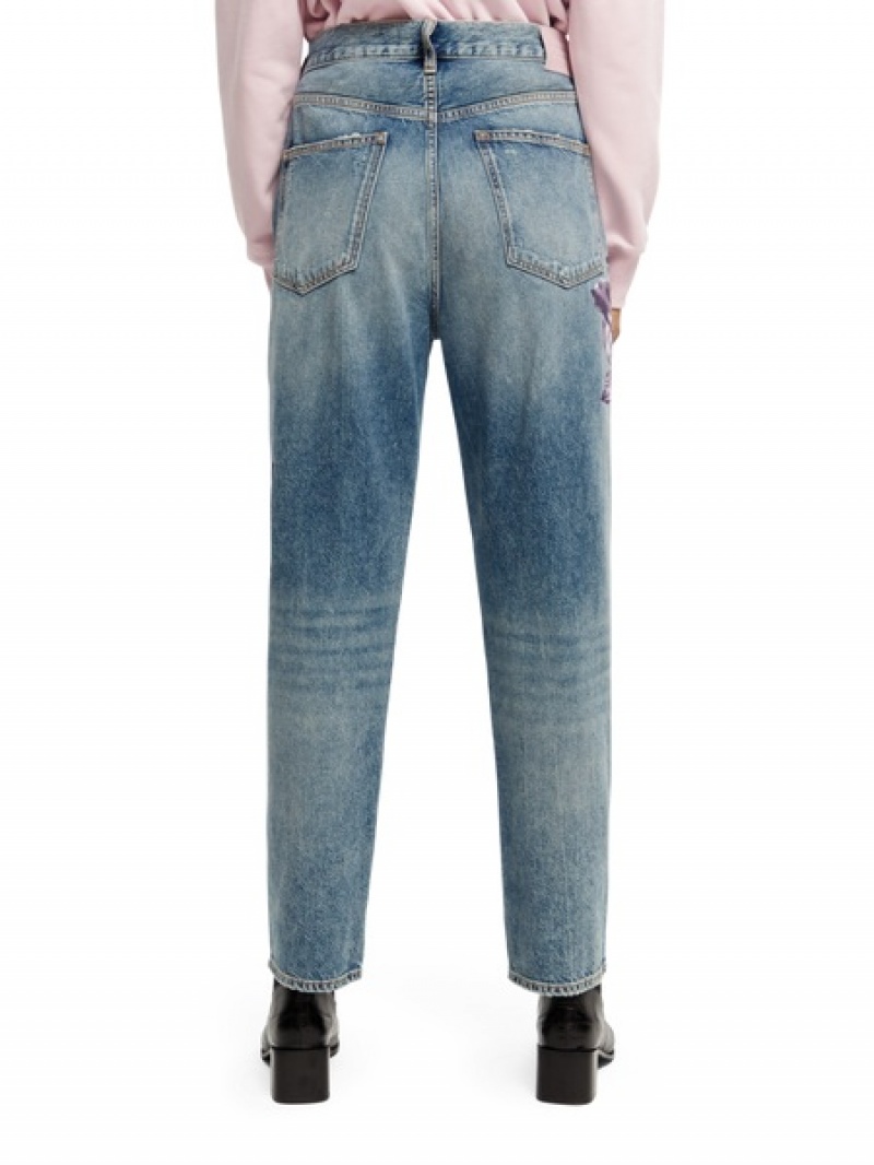 Scotch & Soda The Bay Printed Organic Baumwoll Boyfriend Jeans Damen Blau | SN-SAS56830