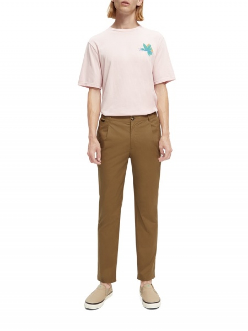 Scotch & Soda The Blake Regular Slim Fit Falten Poplin Hose Herren Khaki | SN-SAS56553