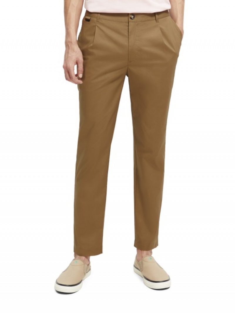 Scotch & Soda The Blake Regular Slim Fit Falten Poplin Hose Herren Khaki | SN-SAS56553