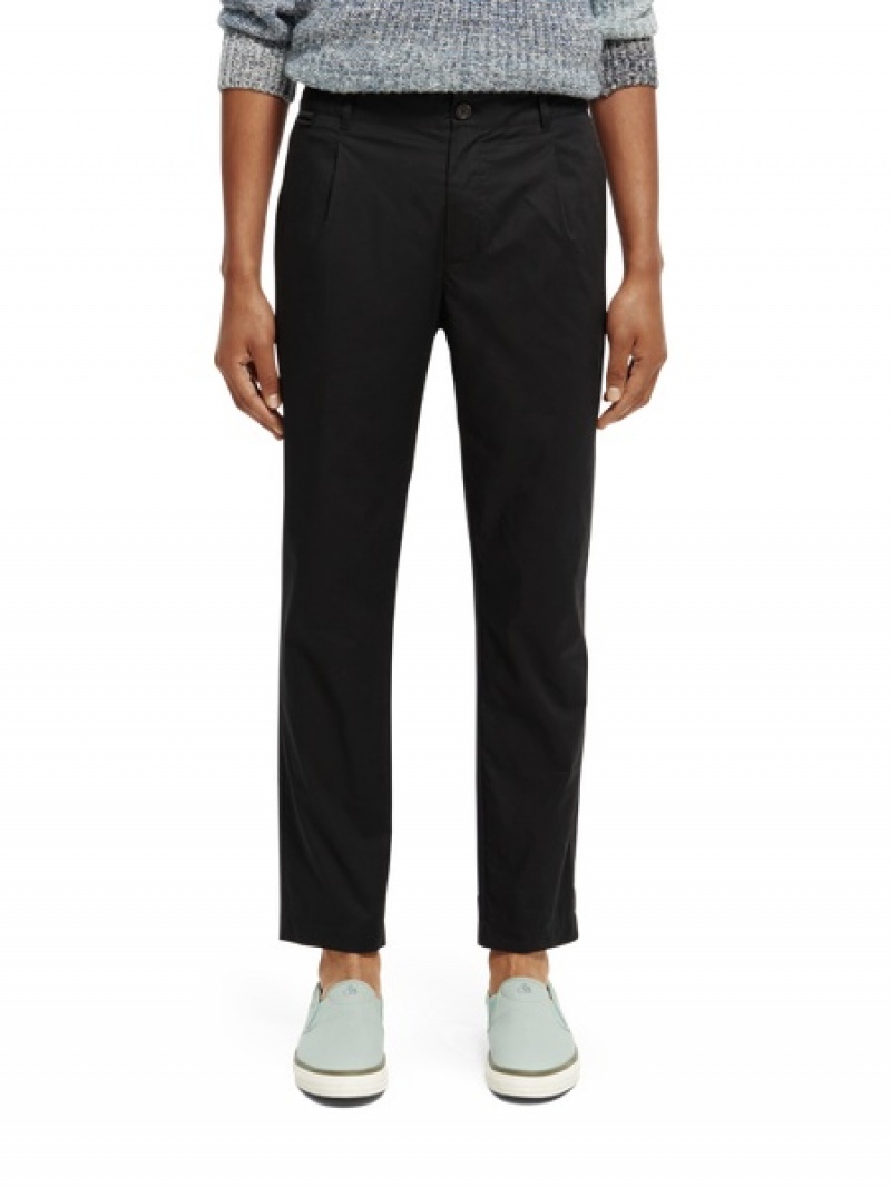 Scotch & Soda The Blake Regular Slim Fit Falten Poplin Hose Herren Schwarz | SN-SAS56554