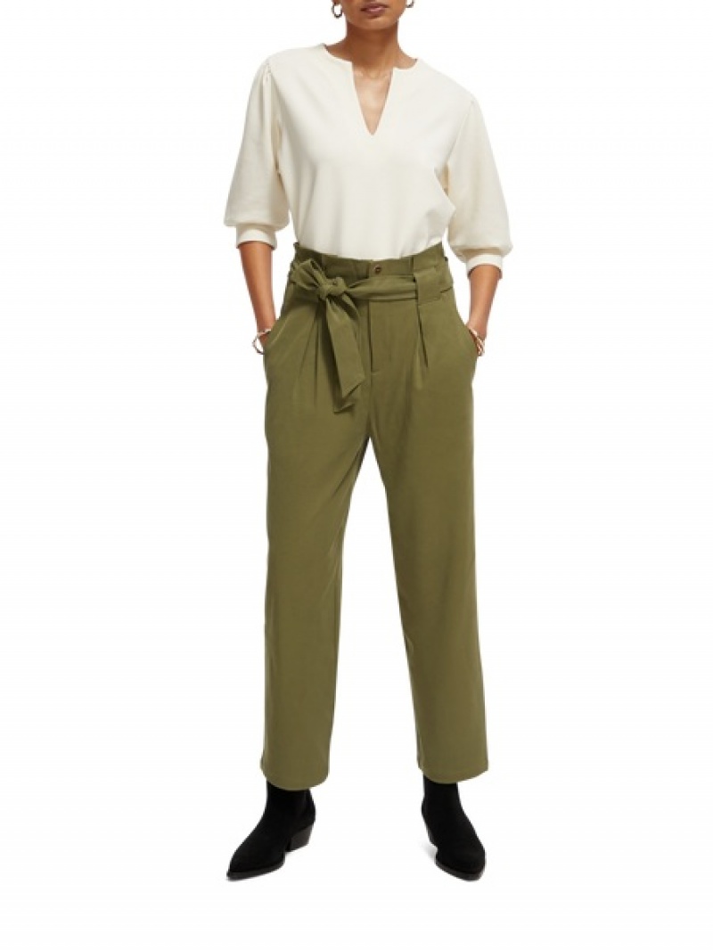 Scotch & Soda The Daisy High-rise Paper Bag Hosen Damen Grün | SN-SAS56844