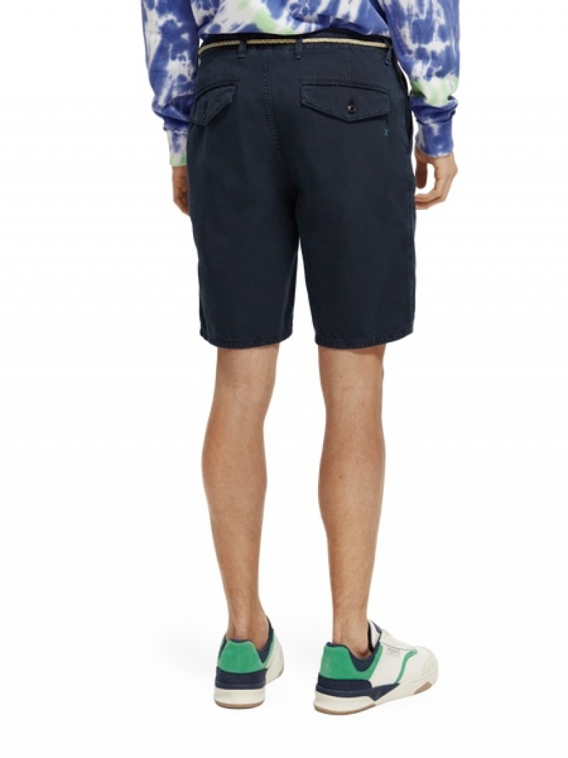 Scotch & Soda The Fave Garment-dyed Linen-blended Kurze Hose Herren Navy | SN-SAS56639