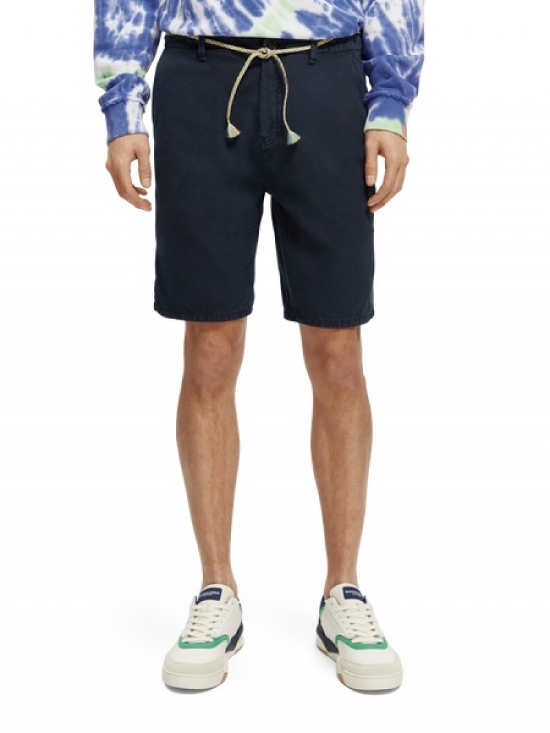Scotch & Soda The Fave Garment-dyed Linen-blended Kurze Hose Herren Navy | SN-SAS56639