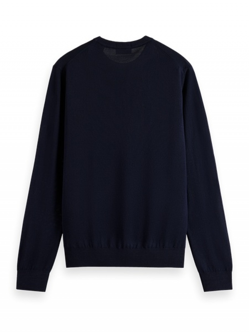 Scotch & Soda The Free Spirit Peace Bird Merino Wolle Crewneck Pullover Herren Navy | SN-SAS56421
