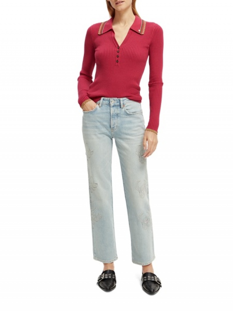 Scotch & Soda The Sky High-rise Gerade Leg Embroidered Jeans Damen Hellblau | SN-SAS56828