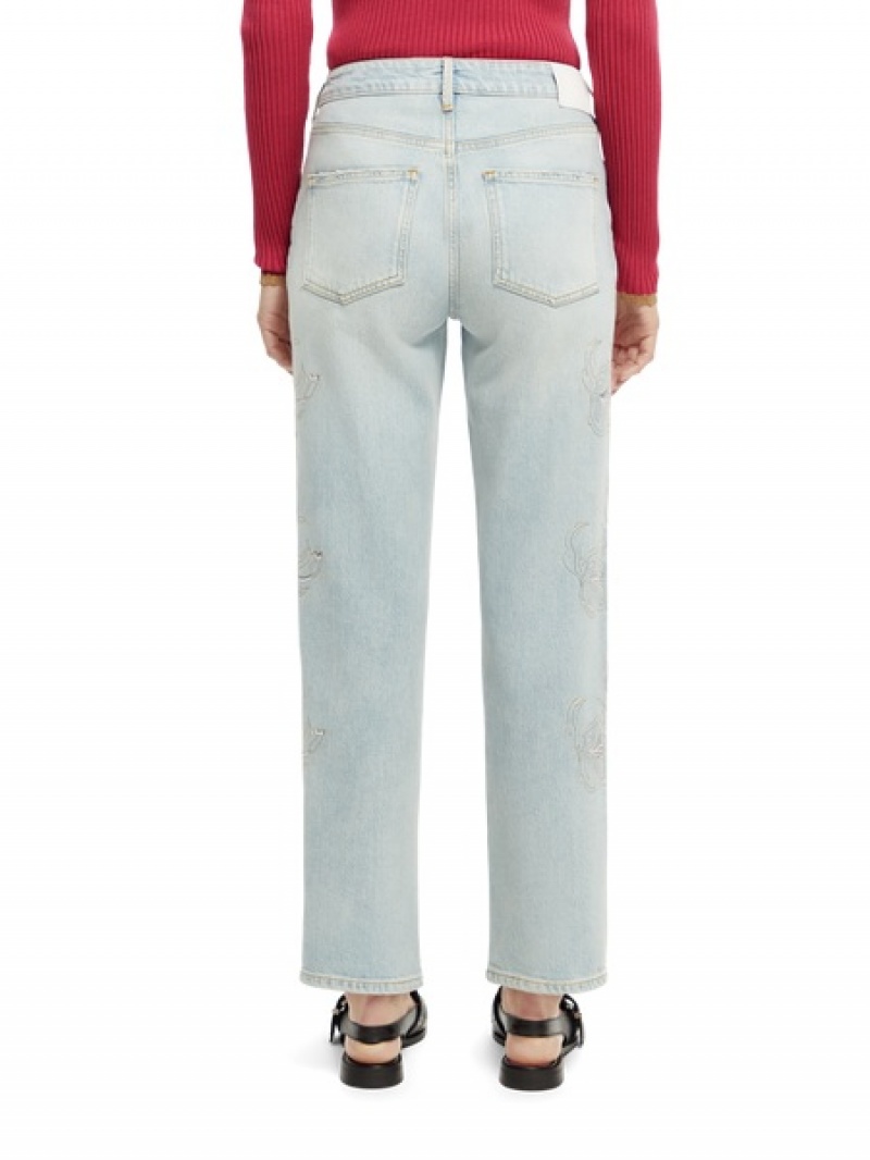 Scotch & Soda The Sky High-rise Gerade Leg Embroidered Jeans Damen Hellblau | SN-SAS56828