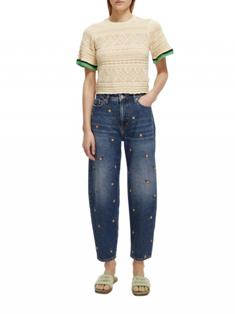 Scotch & Soda The Tide High-rise Embroidered Balloon Fit Jeans Damen Dunkelblau | SN-SAS56833
